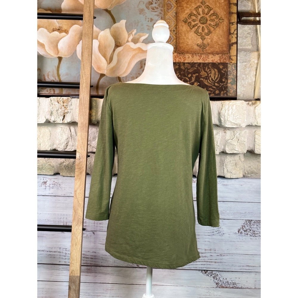 Loft Outlet Sage Green Boat Neck 3/4 Sleeve Cotton Slub Top Womens Size Small - Picture 2 of 6